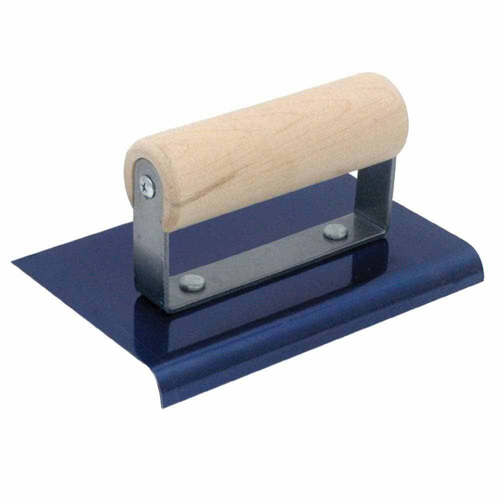 MarshallTown CE561B QLT Blue Steel Hand Edger 6" x 6" 3/8" Radius 1/2" Lip Wood Handle - 4