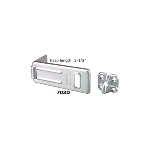 MasterLock 703D 3-1/2" Long Zinc Plated Hardened Steel Hasp with Hardened Steel Locking Eye