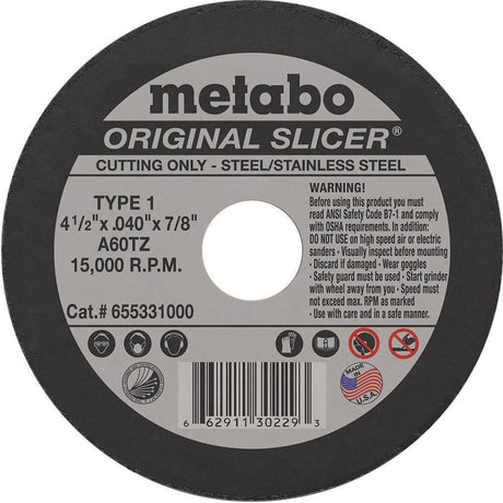 Metabo 655331000 4.5"x.040"x7/8" Type-1 A60TZ 60G "Flat" Original Slicer Wheel 100 Pack