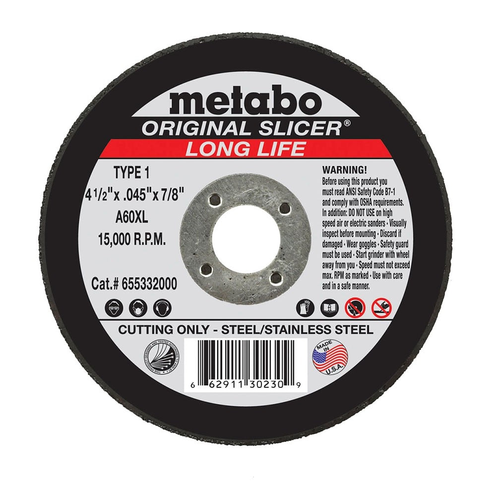 Metabo 655332000 4.5"x.045"x7/8" Type-1 A60XL LongLife Original Slicer Cutting Wheel 100 Pack