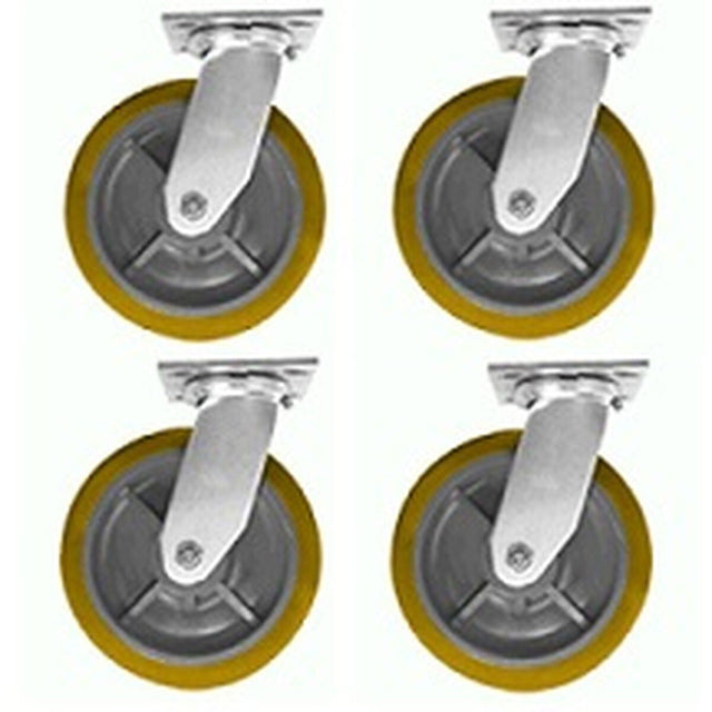 Metal Tech I-DCC8001 8" Yellow Polyurethane Caster Set with Brake and Directional Lock