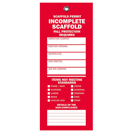 Metal Tech M-TRDUS Incomplete Scaffold Tag