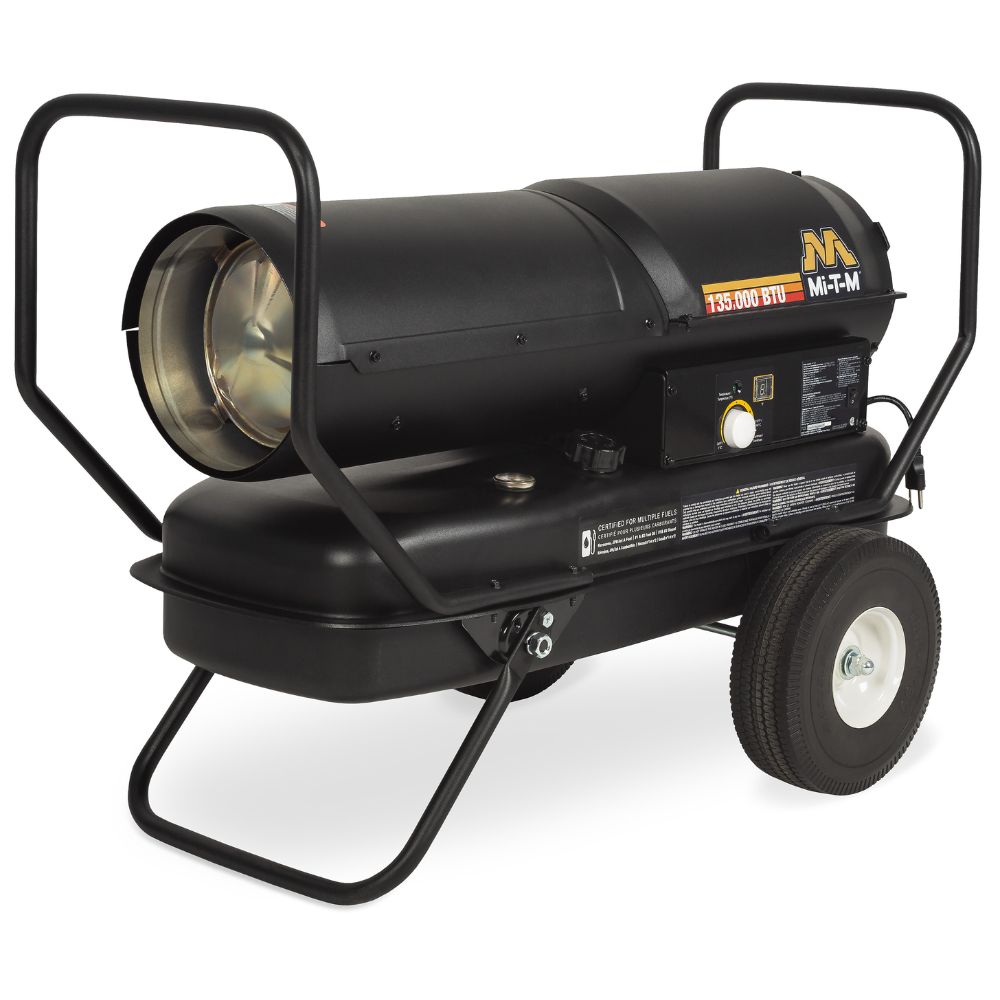 Mi-T-M MH-0135-0M11 135,000 BTU Heater Kerosene/ Diesel - Heat Output 3,375 Sq. Ft. Heating Area 11.0 Hours Run Time 10.6 Gallons Fuel Tank