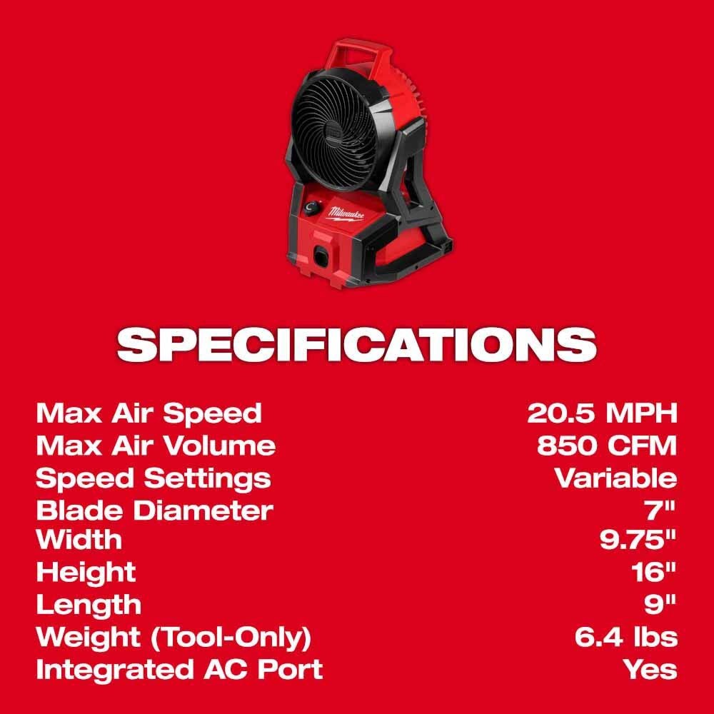 Milwaukee 0818-20 M18 Brushless PACKOUT Fan - 8