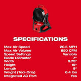 Milwaukee 0818-20 M18 Brushless PACKOUT Fan - 8