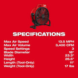Milwaukee 0821-20 M18 Brushless 18" Fan - 3