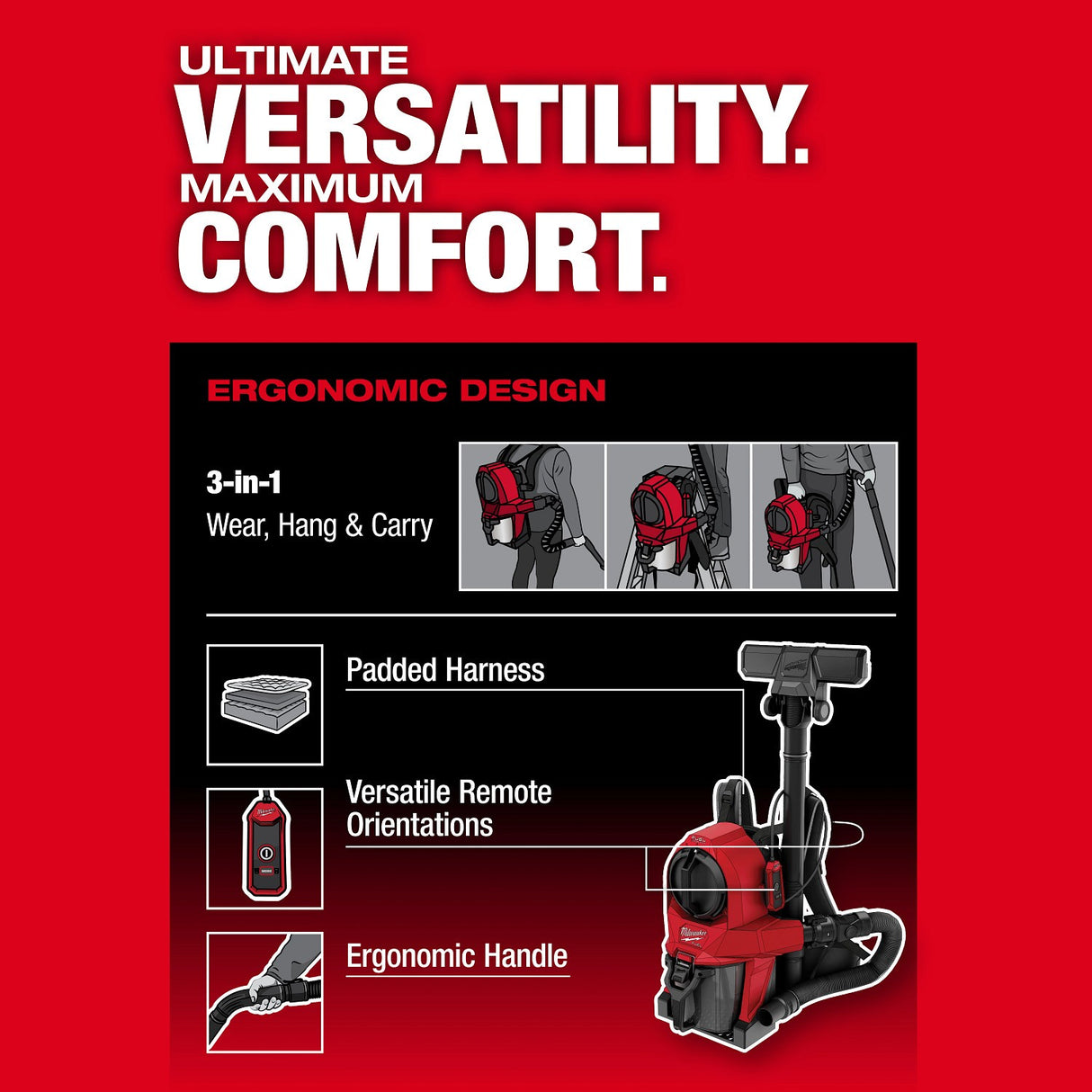 Milwaukee 0895-20 M18 FUEL 3-in-1 Backpack Vacuum with HEPA Filter and Accessories - 7