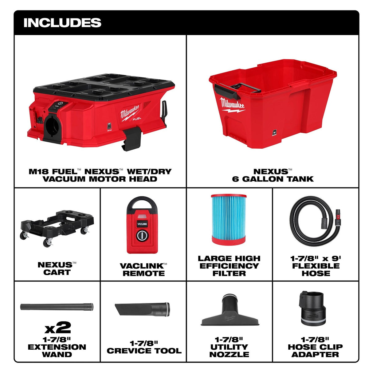 Milwaukee 0914-20 M18 FUEL NEXUS 6 GAL Wet/Dry Vacuum w/ VACLINK - 2