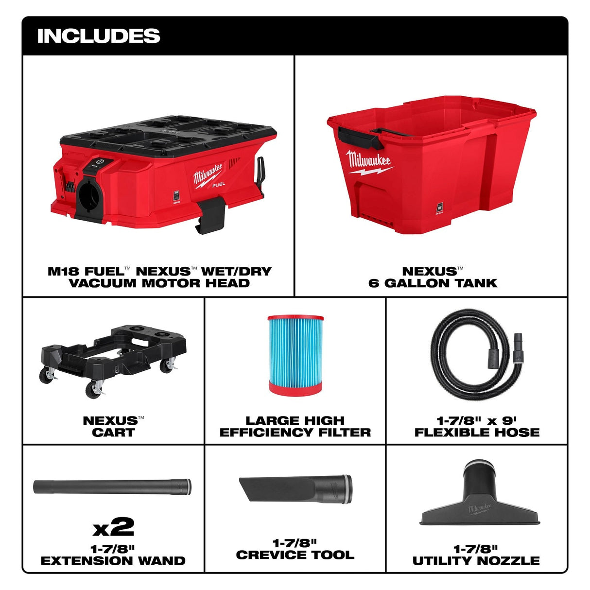 Milwaukee 0915-20 M18 FUEL NEXUS 6 GAL Wet/Dry Vacuum w/ PACKOUT Compatibility - 2