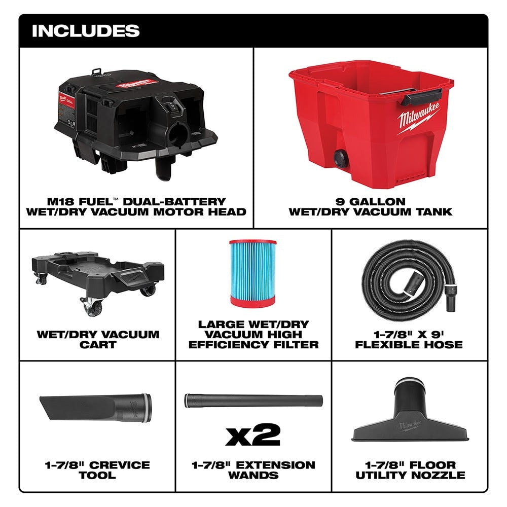 Milwaukee 0920-80 M18 FUEL 9 Gallon Dual-Battery Wet/Dry Vacuum, Bare Tool (Reconditioned) - 2