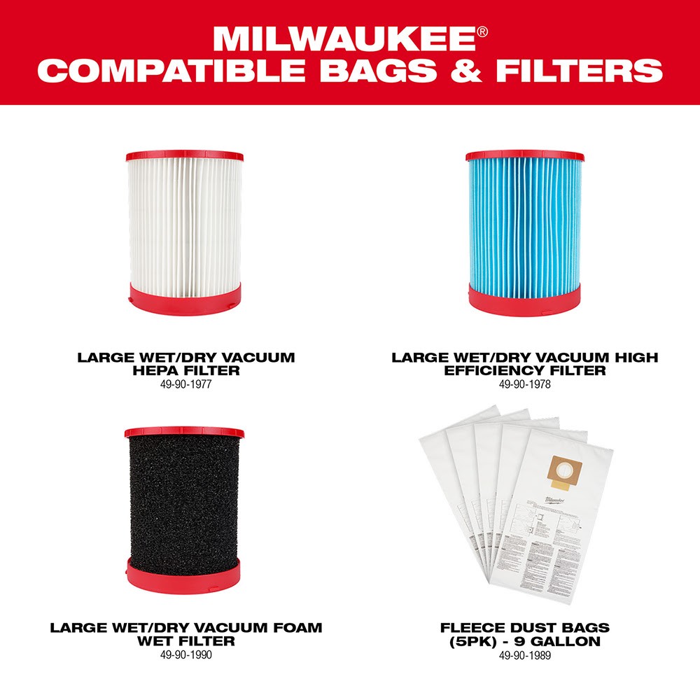 Milwaukee 0920-80 M18 FUEL 9 Gallon Dual-Battery Wet/Dry Vacuum, Bare Tool (Reconditioned) - 11