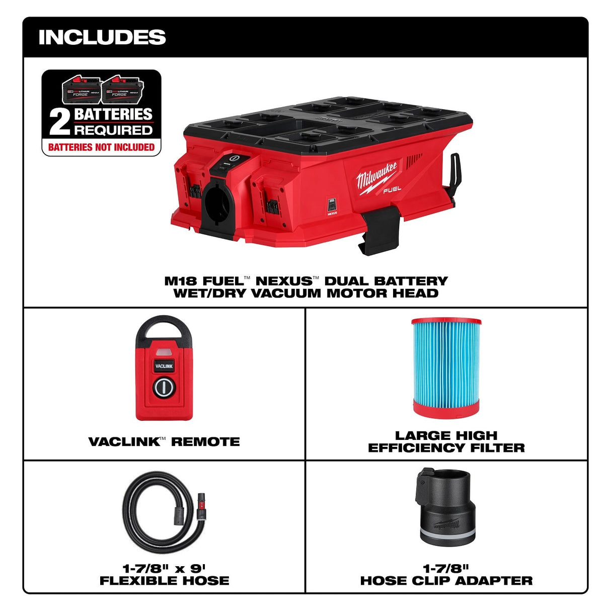 Milwaukee 0926-20 M18 FUEL NEXUS Dual Battery Wet/Dry Vacuum Motor Head - 2