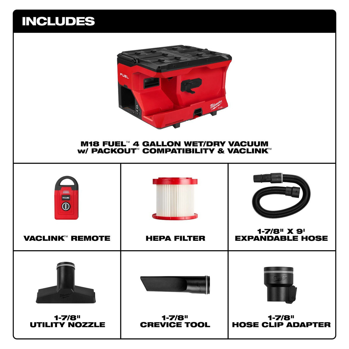 Milwaukee 0971-20 M18 FUEL 4Gal. Wet Dry Vacuum with Packout Compatibility and VACLICK - 3