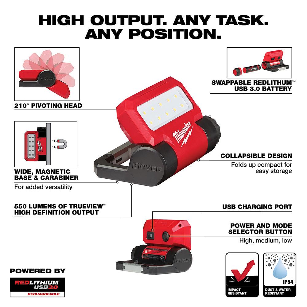 Milwaukee 2114-21 USB Rechargeable Rover Pivoting Flood Light - 3