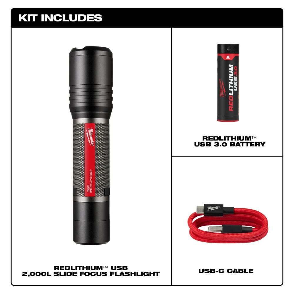 Milwaukee 2162-21 REDLITHIUM USB 2,000 Lumen Slide Focus Flashlight - 5