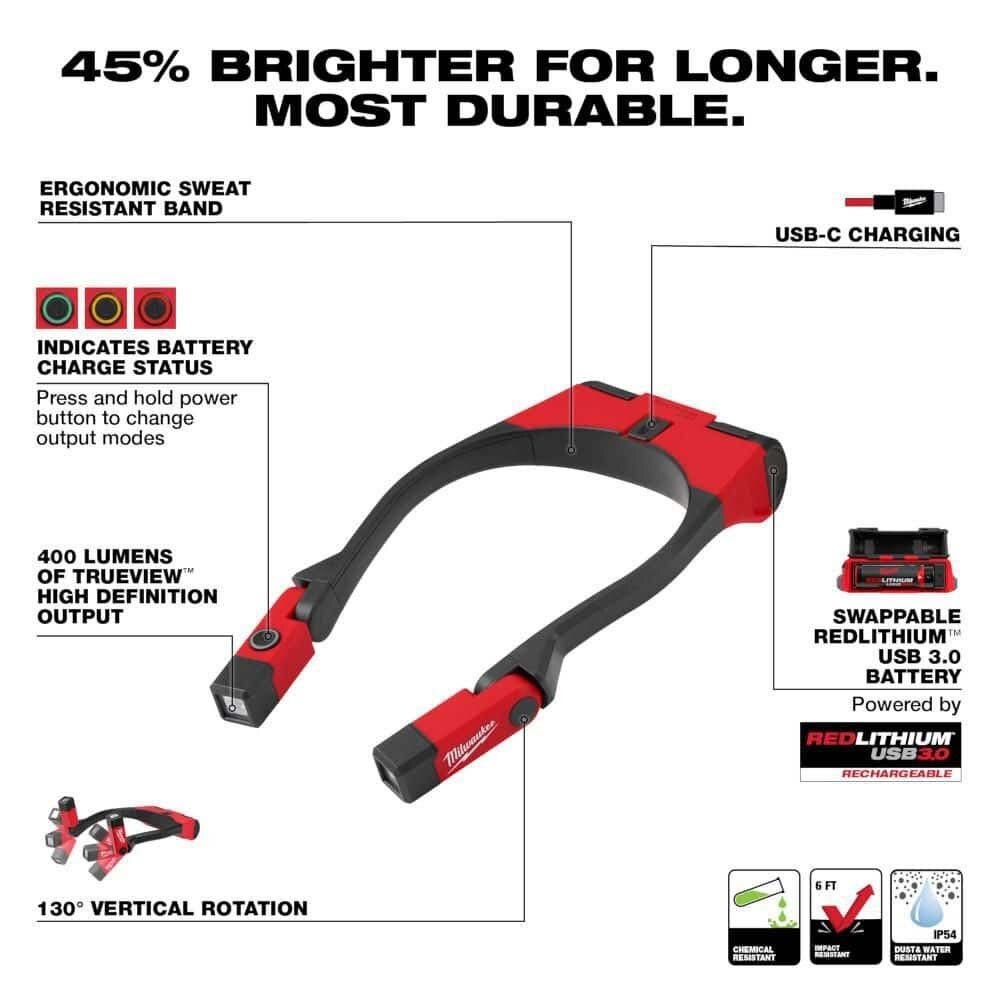 Milwaukee 2367-21NECK M12 Service and Repair Flood Light with Rechargeable Neck Light Kit (1.5Ah Battery and Charger) - 3