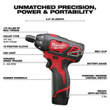 Milwaukee 2401-22 M12 Lithium-Ion 12V 1/4" Hex Screwdriver Kit - 3