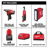Milwaukee 2401-23B M12 Fuel Brushless Screwdriving Kit with 1/4" Screwdriver 3/8" Ratchet and Flood Light (6 Piece) - 2