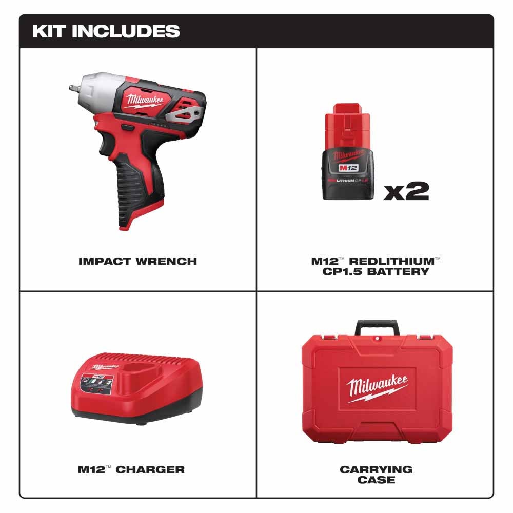 Milwaukee 2461-22 M12 1/4" Impact Wrench Kit - 2