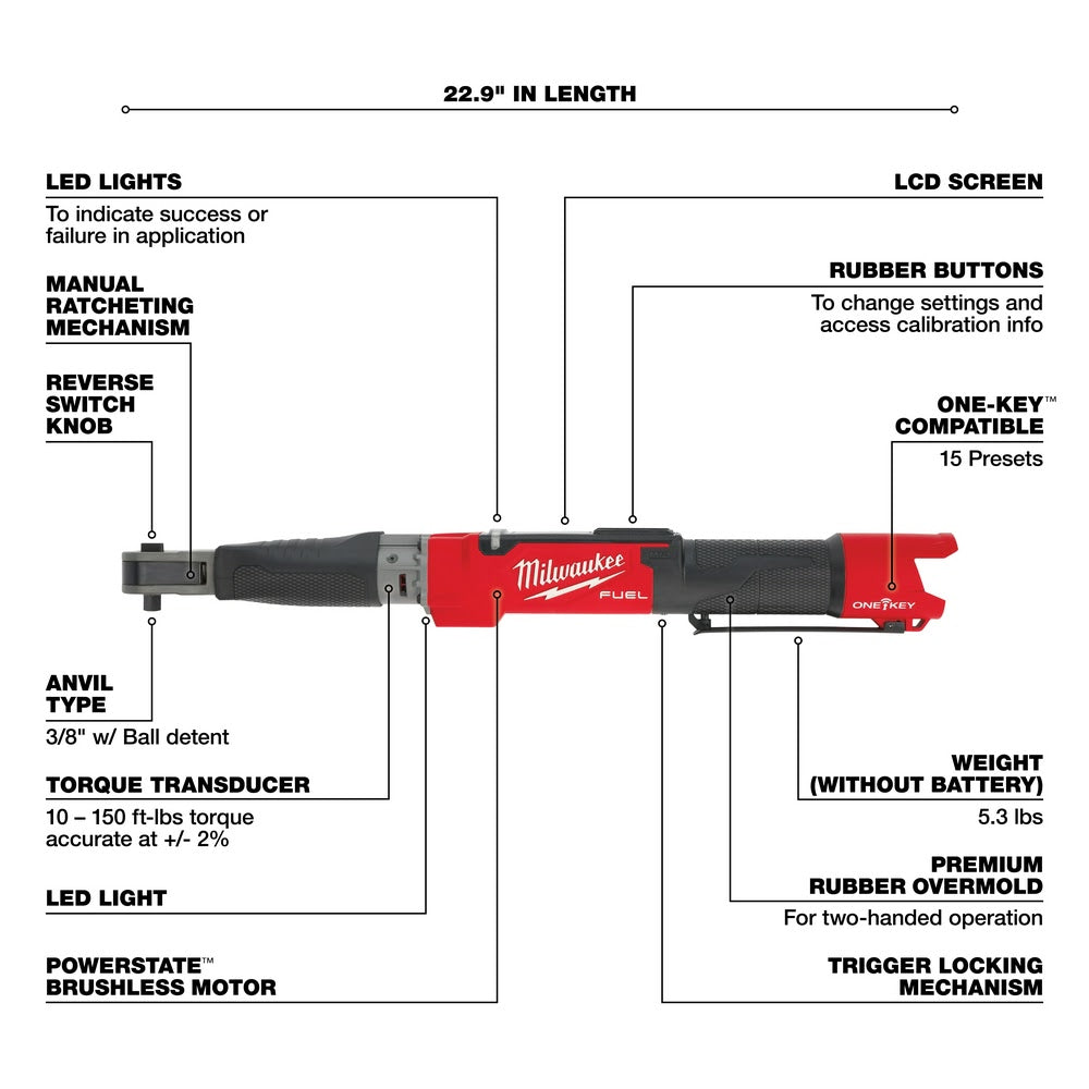 Milwaukee 2465-20 M12 FUEL 3/8" Digital Torque Wrench w/ ONE-KEY Bare Tool - 4