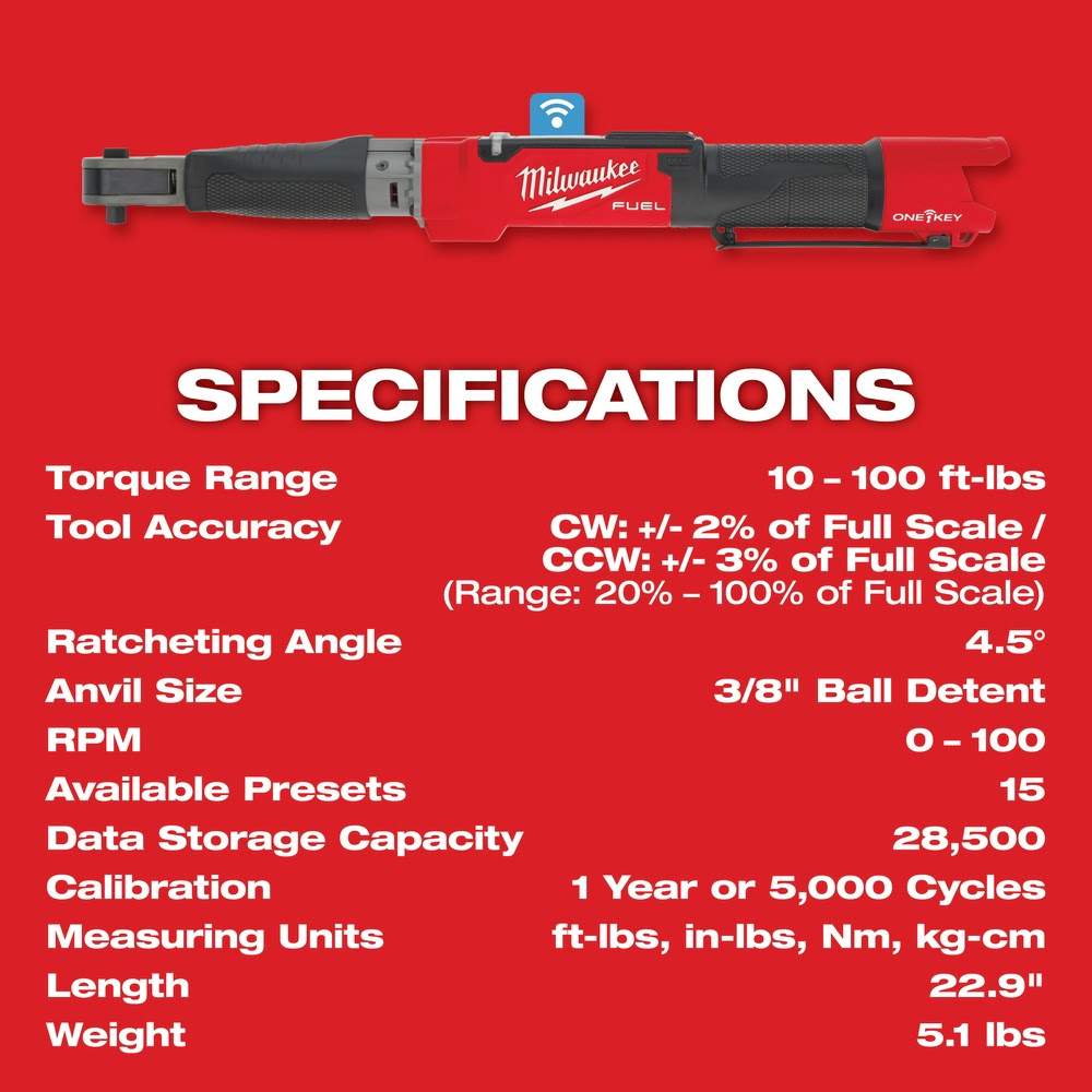 Milwaukee 2465-20 M12 FUEL 3/8" Digital Torque Wrench w/ ONE-KEY Bare Tool - 8