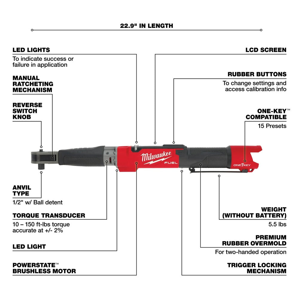 Milwaukee 2466-20 M12 FUEL 1/2" Digital Torque Wrench w/ ONE-KEY Bare Tool - 4