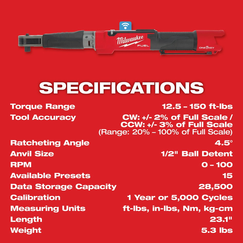 Milwaukee 2466-20 M12 FUEL 1/2" Digital Torque Wrench w/ ONE-KEY Bare Tool - 8