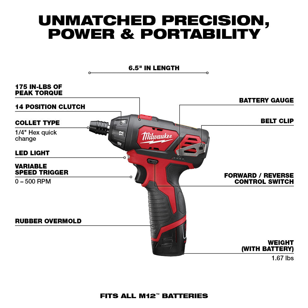 Milwaukee 2482-22 M12 Screwdriver and LED Worklight Kit with Bit Set - 3