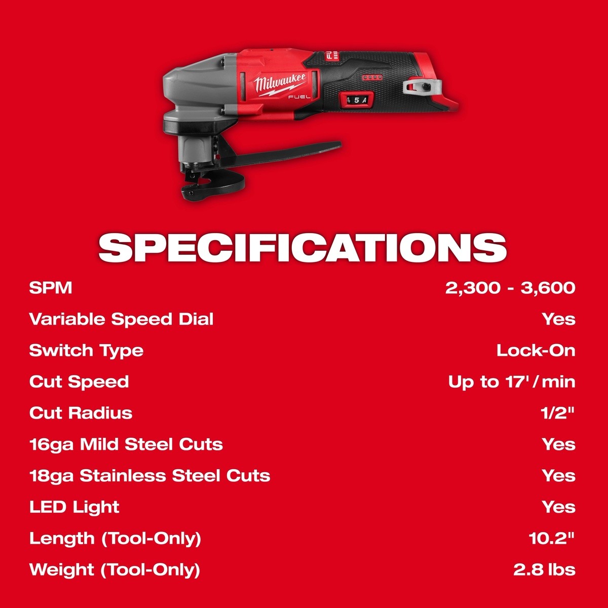 Milwaukee 2487-20 M12 FUEL 16 Gauge Scroll Shear Tool Only - 5