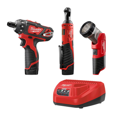 Milwaukee 2492-23 M12 1/4" Hex Screwdriver & 1/4" Drive Ratchet Combo Kit w LED Light (1.5ah)