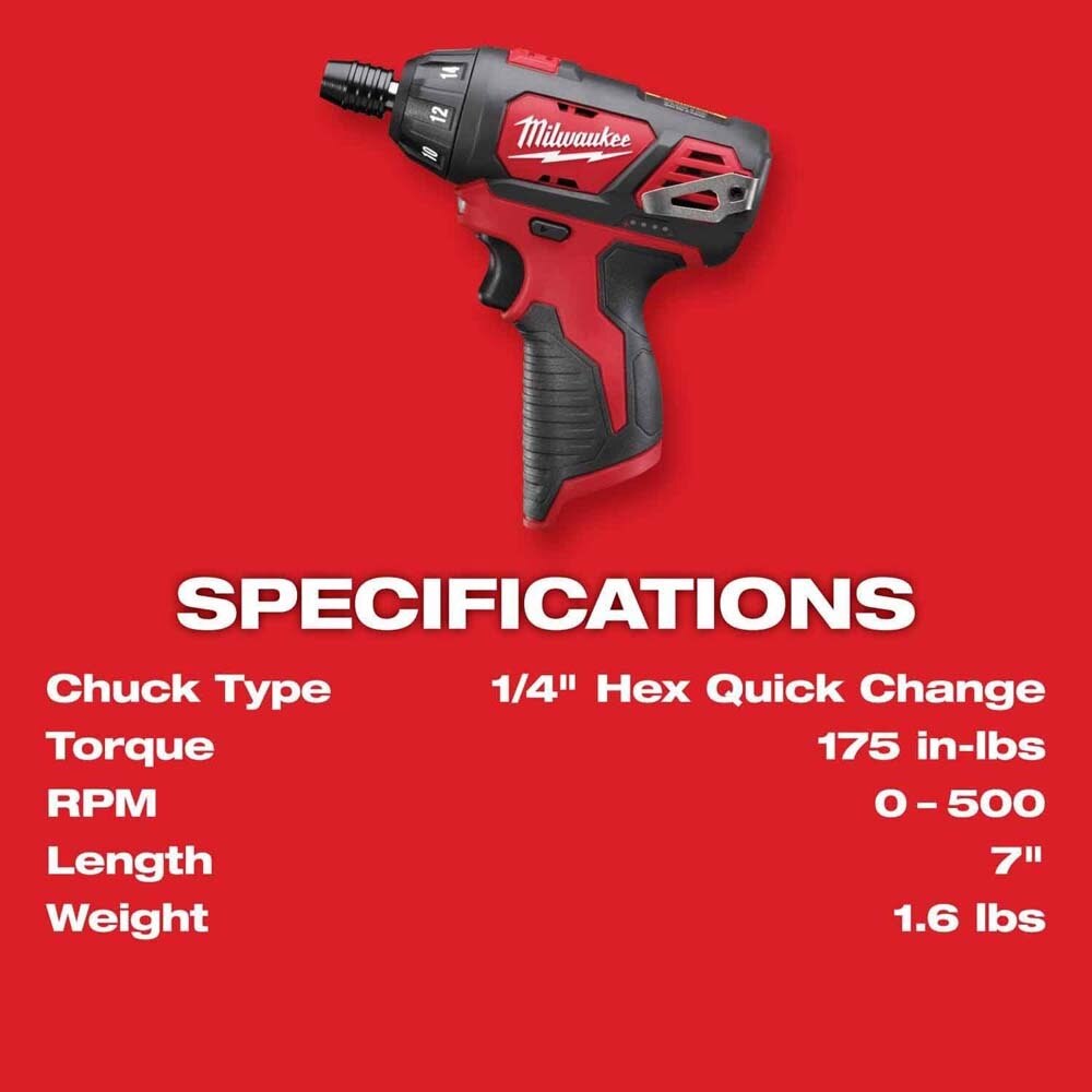 Milwaukee 2492-24 M12 12V Cordless 4-Tool Combo Kit with Screwdriver, Ratchet, Light and Inflator (Two 2.0Ah Batteries) - 8