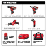 Milwaukee 2498-24 M12™ 4 - Tool Combo Kit with Drill, Impact, Hackzall™ & Flashlight - 2