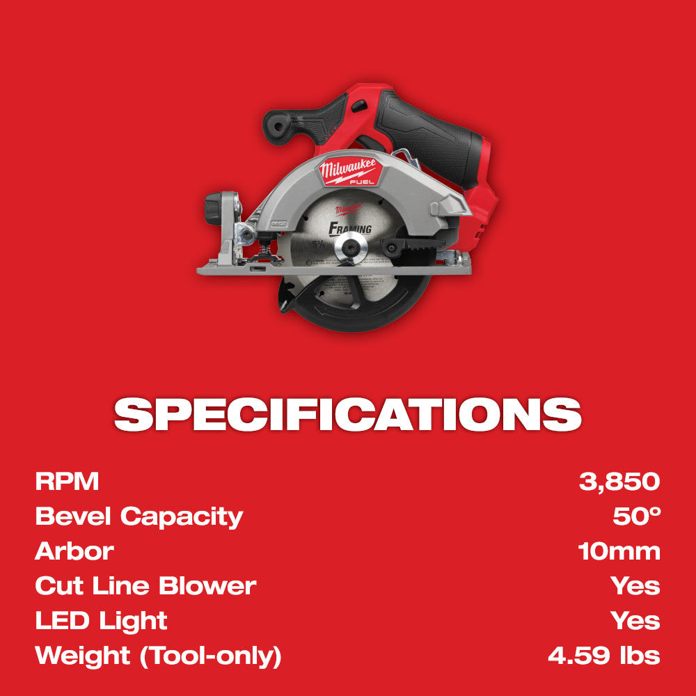 Milwaukee 2521-20 M12 FUEL 5-3/8" Circular Saw - 7