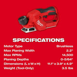 Milwaukee 2524-20 M12 Brushless 2" Planer - 6