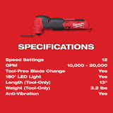 Milwaukee 2526-20 M12 FUEL™ Oscillating Multi-Tool - 8