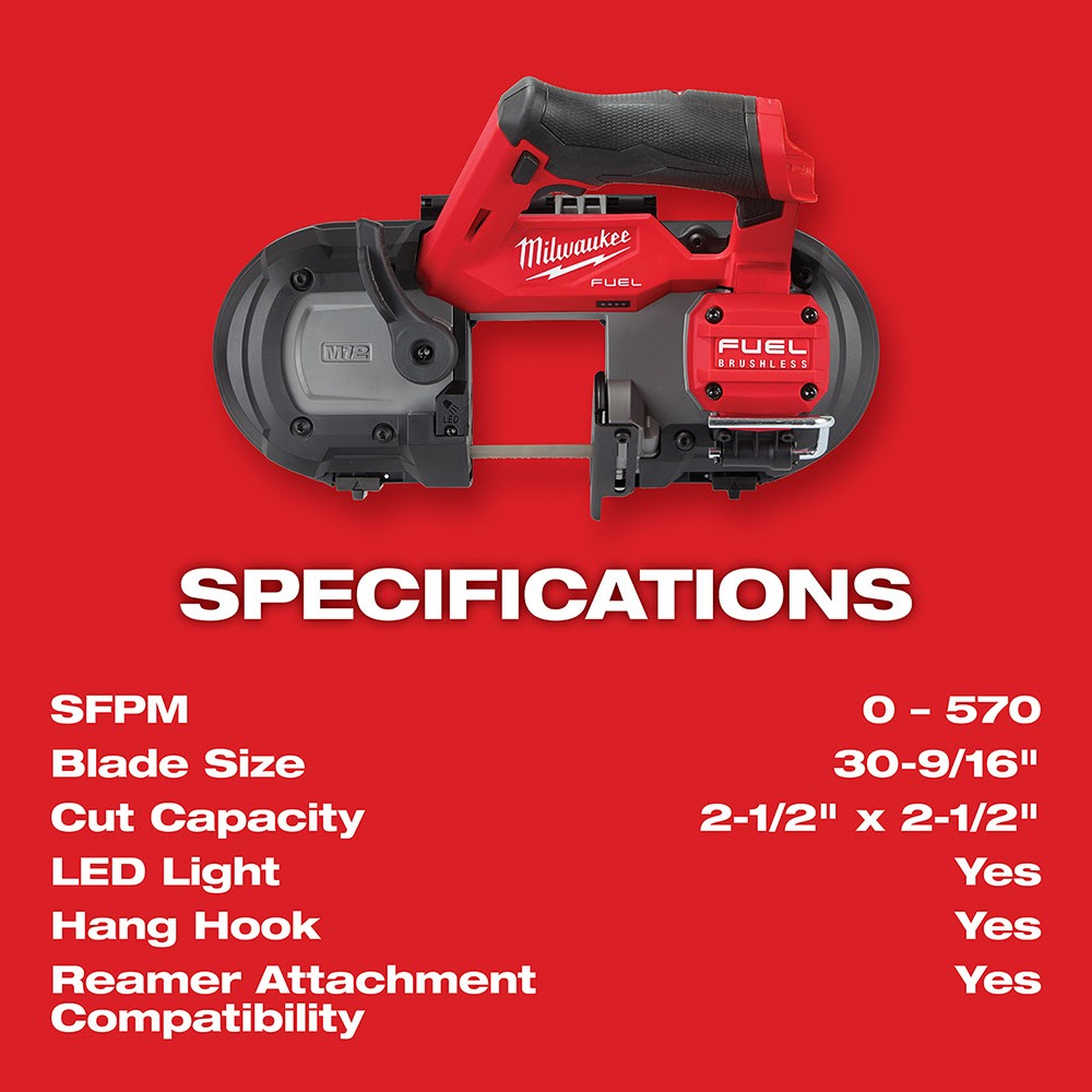 Milwaukee 2529-20 M12 FUEL Compact Band Saw -Tool Only 2-1/2" Cut Cap. - 8
