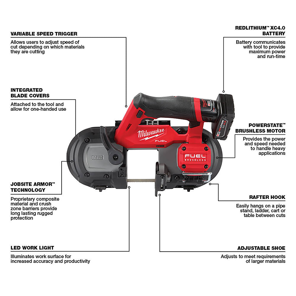 Milwaukee 2529-21XC M12 FUEL Compact Band Saw Kit XC 4.0 AH 2-1/2" Cut Cap. - 7