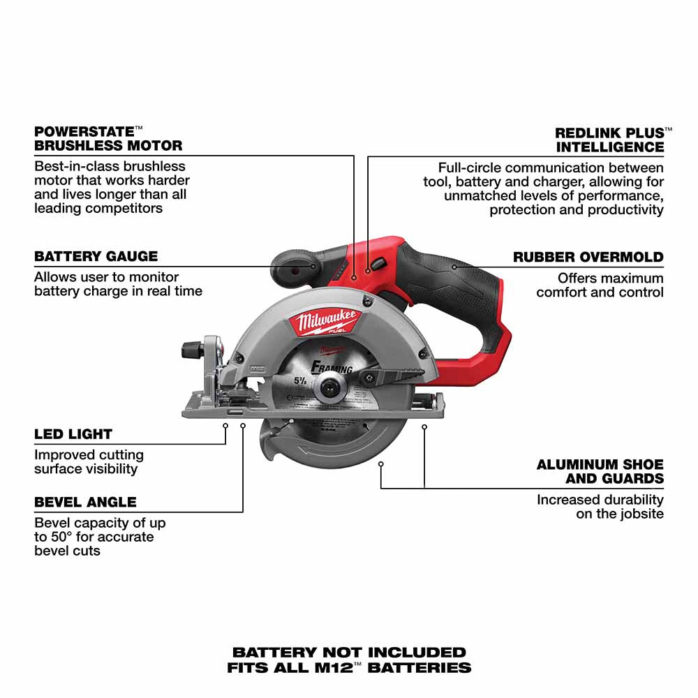 Milwaukee 2530-20 M12 FUEL 5-3/8" Circular Saw-Tool Only - 7