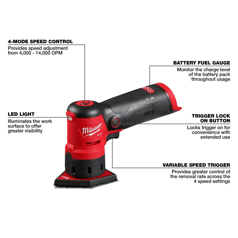 Milwaukee 2531-20 M12 FUEL Orbital Detail Sander - 8