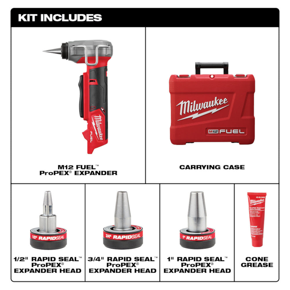 Milwaukee 2532-20 M12 FUEL™ ProPEX® Expander w/ 1/2"-1" RAPID SEAL™ ProPEX® Expander Heads - 11