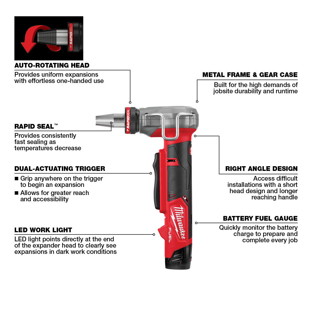 Milwaukee 2532-22 M12 FUEL™ ProPEX® Expander Kit w/ 1/2"-1" RAPID SEAL™ ProPEX® Expander Heads - 8