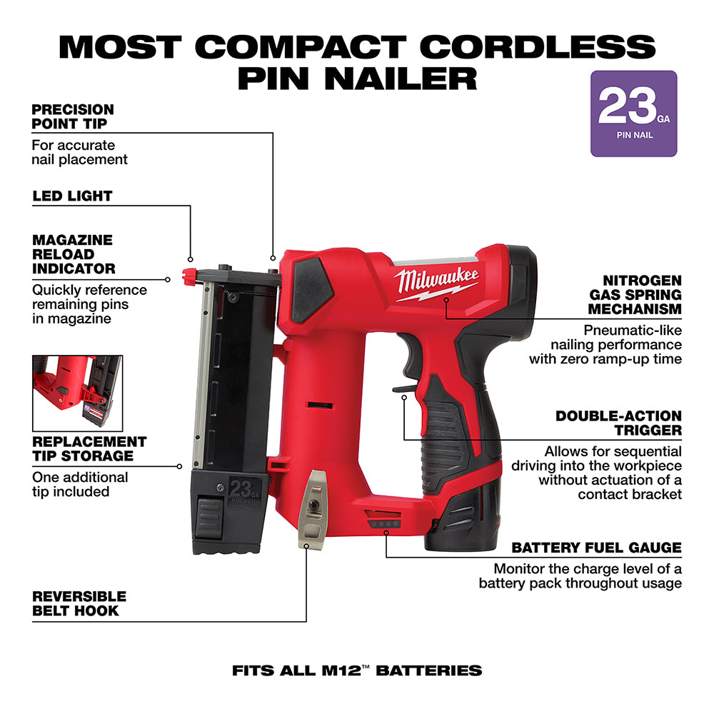 Milwaukee 2540-21 M12™ 23 Gauge Pin Nailer Kit - 4