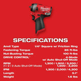 Milwaukee 2552-20 M12 FUEL Stubby 1/4" Impact Wrench - 8