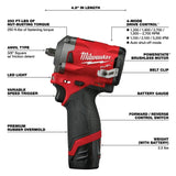 Milwaukee 2554-22 M12 FUEL Stubby 3/8" Impact Wrench Kit - 7