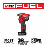 Milwaukee 2555P-22 M12 FUEL Stubby 1/2" Pin Impact Wrench Kit - 3