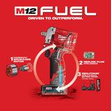 Milwaukee 2555P-22 M12 FUEL Stubby 1/2" Pin Impact Wrench Kit - 9