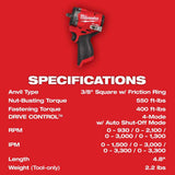 Milwaukee 2562-20 M12 FUEL Stubby 3/8" Impact Wrench - 7