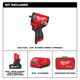 Milwaukee 2562-21 M12 FUEL Stubby 3/8" Impact Wrench Kit - 2