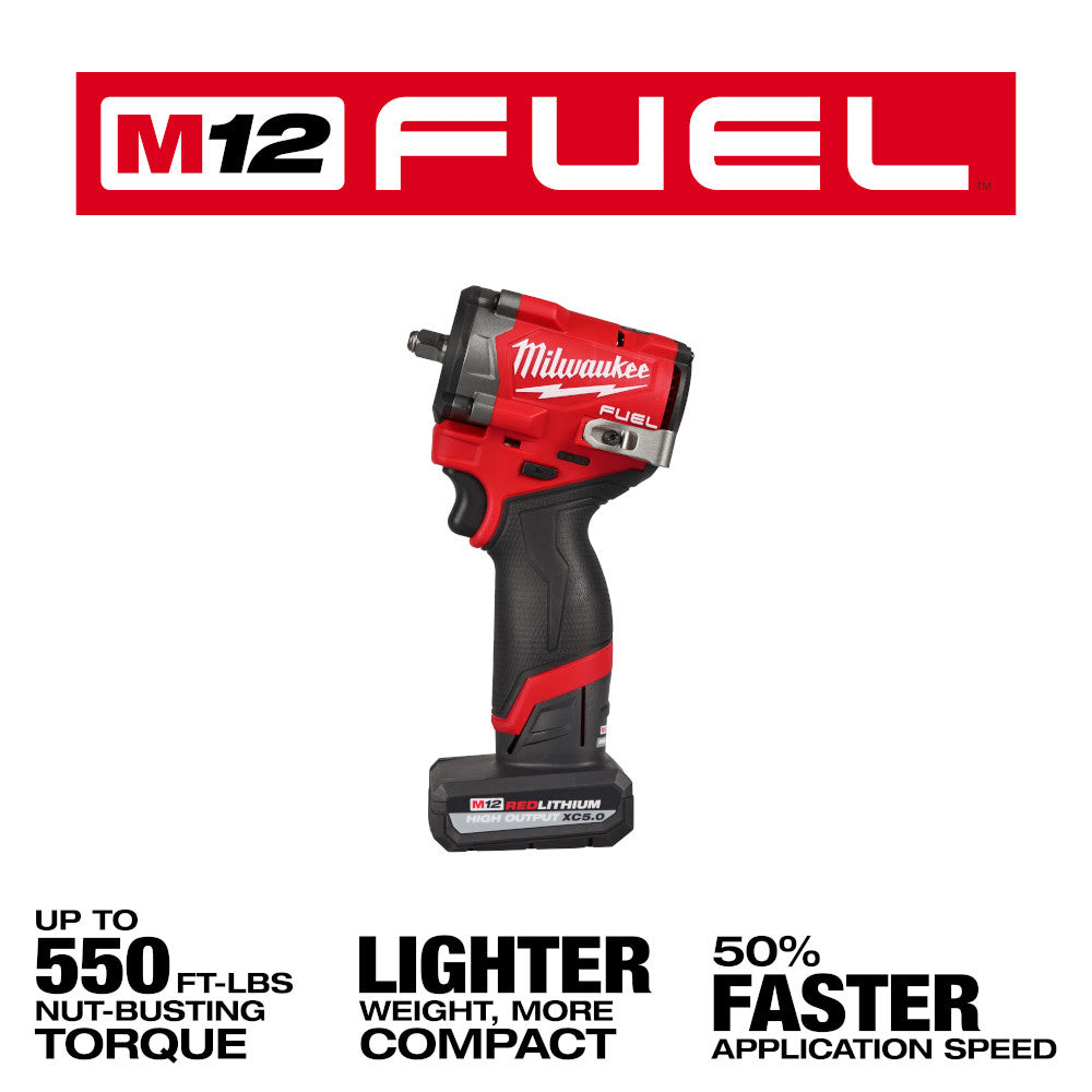 Milwaukee 2562-21 M12 FUEL Stubby 3/8" Impact Wrench Kit - 3