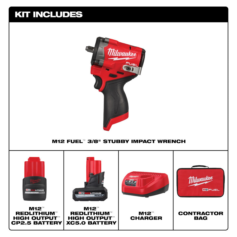 Milwaukee 2562-22 M12 FUEL  Stubby 3/8" Impact Wrench Kit - 2